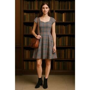 Anthropologie Moulinette Soeurs Plaid Finley Fit Flare Academia Dress Size 6
